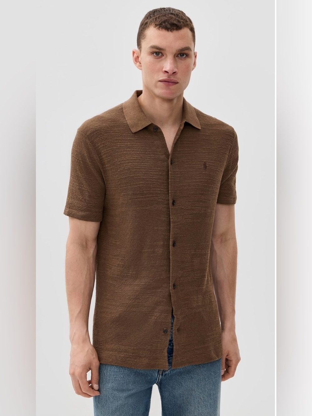 Polo Ralph Lauren Textured Short Sleeve Cotton & Linen Button Up
